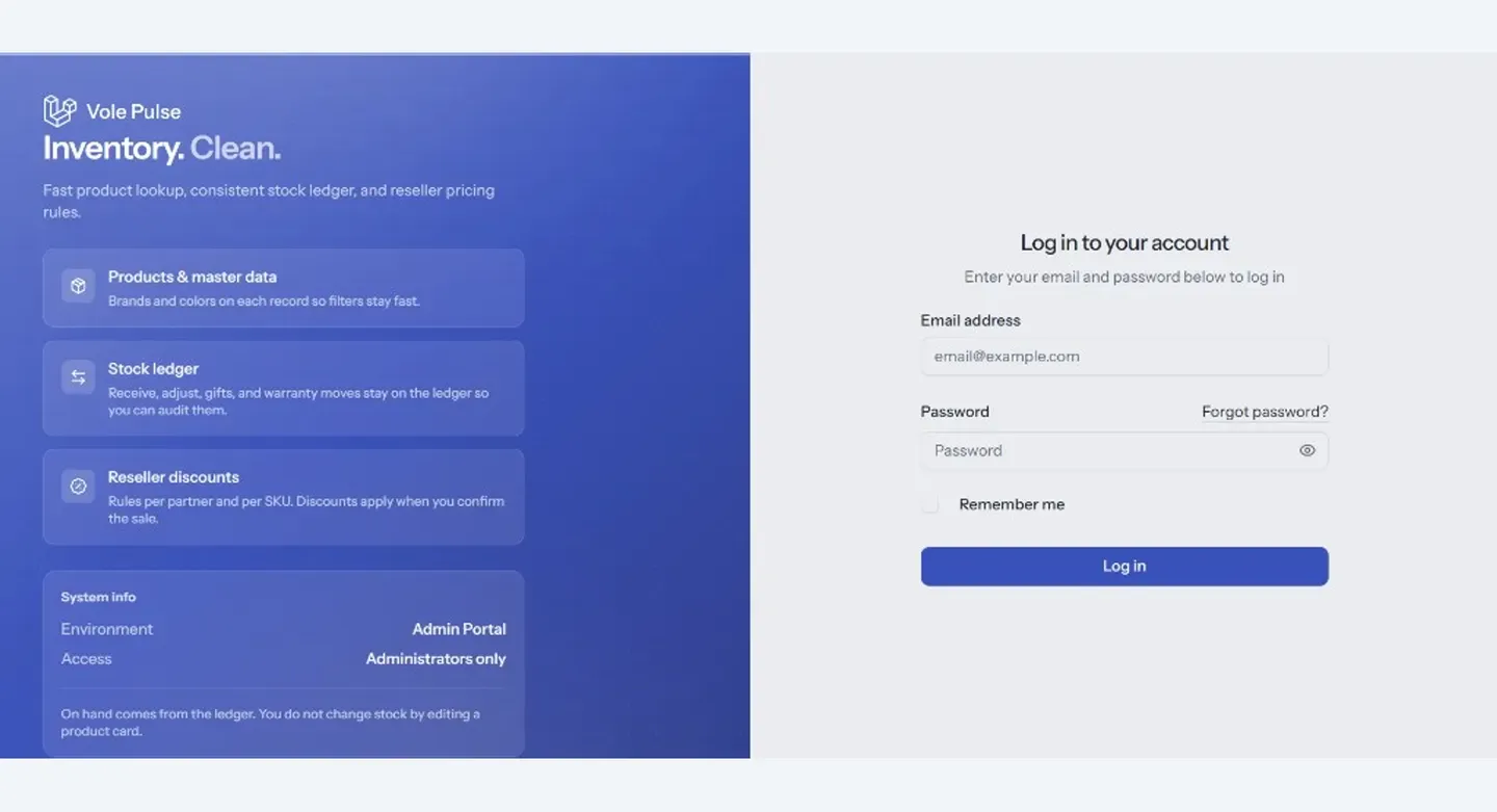 Prime Pulse — branded login and inventory platform