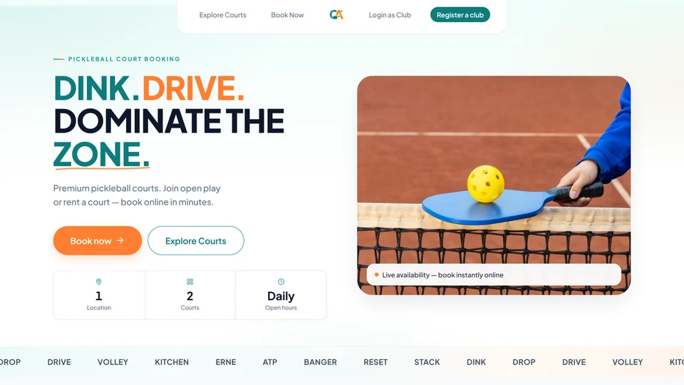 Courtside Alley pickleball court booking platform on mobile