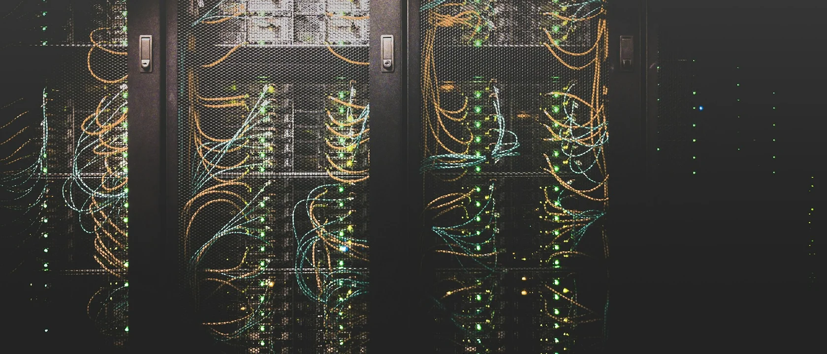Server racks with network cables in a data room