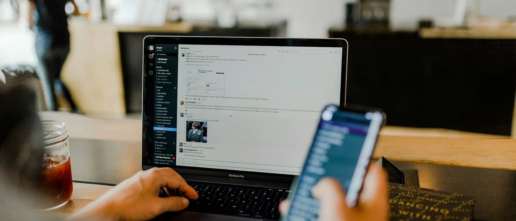 Website analytics and search console metrics on office monitor