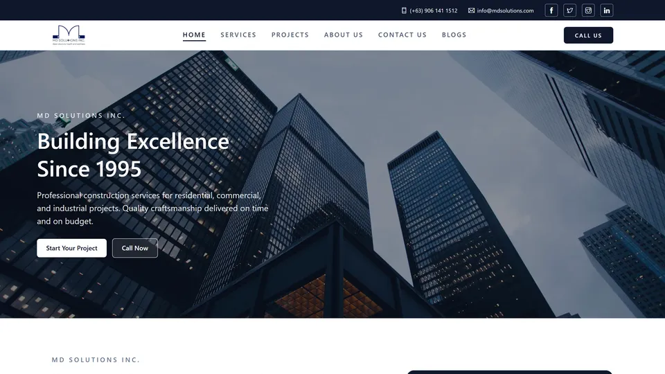 MD Solutions — construction and contracting website